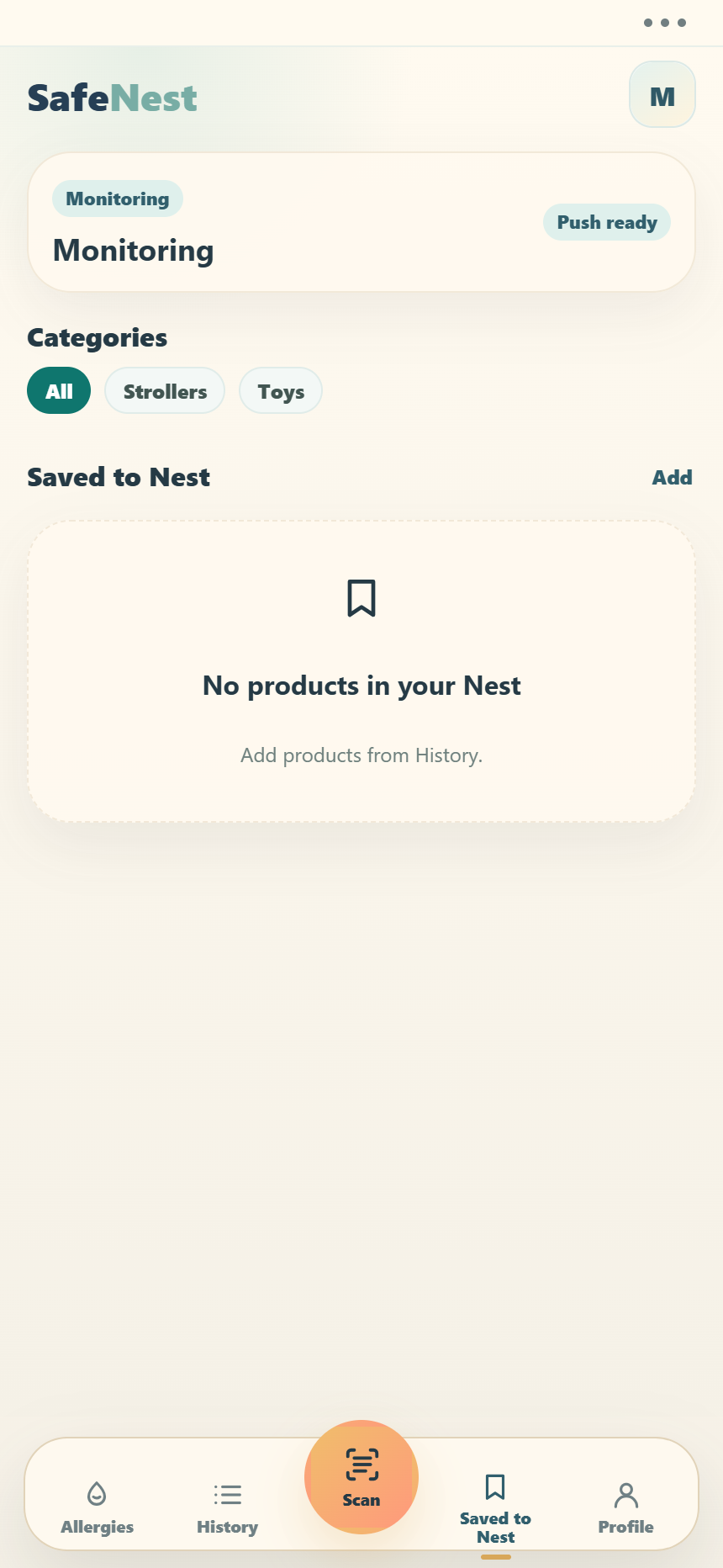 SafeNest Saved to Nest screen